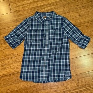 NWT Boys Tea collection Blue plaid flannel button down shirt size 8.